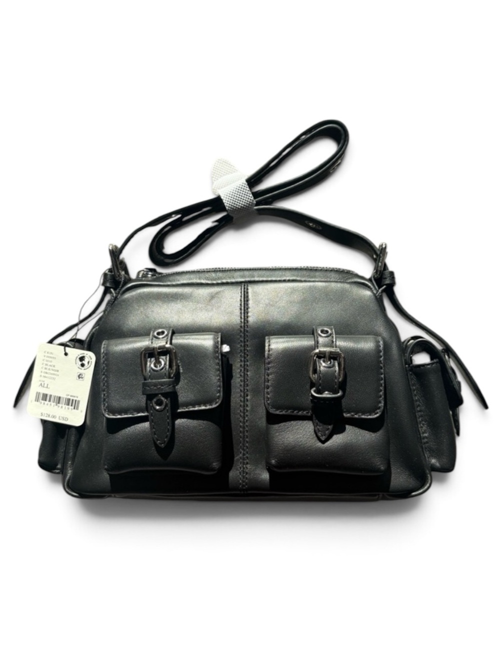 FREE PEOPLE Black Leather Utility Cargo Shoulder Bag NWT - Picture 2 of 4